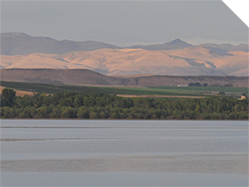 Looking across Lake Lowell in Nampa, ID